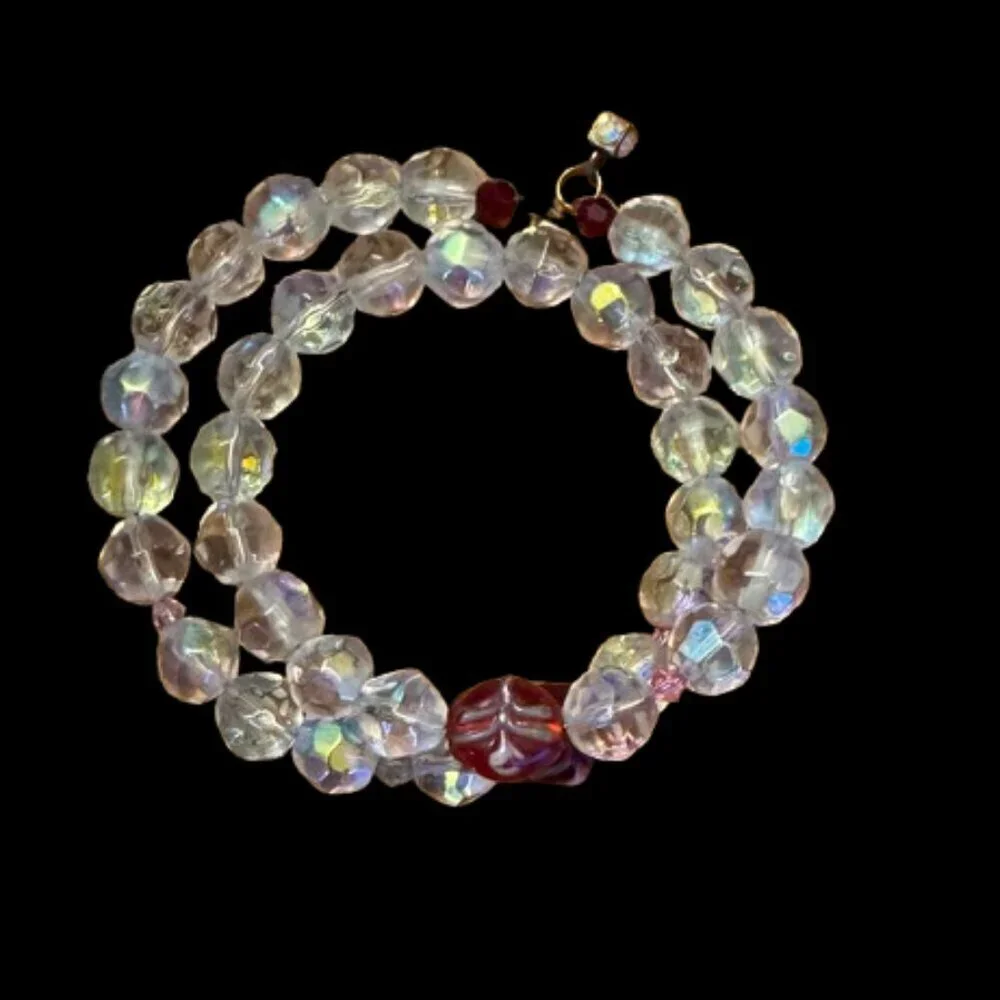 Wire wrap bracelet with antique crystal and glass beads